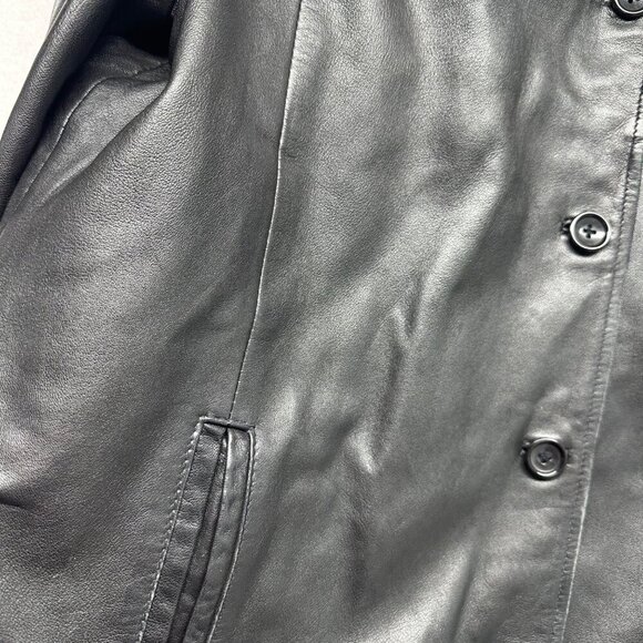 Style & Co Leather Jacket Womens Button Up Size Large Black Collar Pockets - Picture 6 of 9